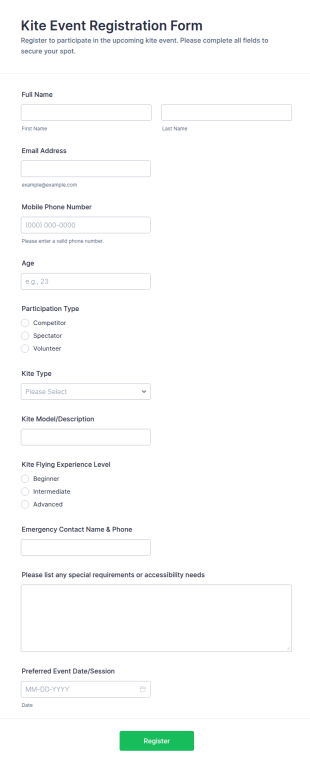 Kite Event Registration Form Template