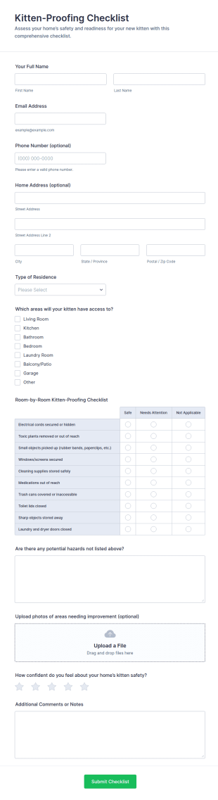 Kitten Proofing Checklist Form Template