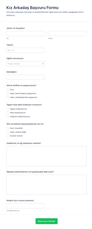 Kız Arkadaş Başvuru Form Şablonu