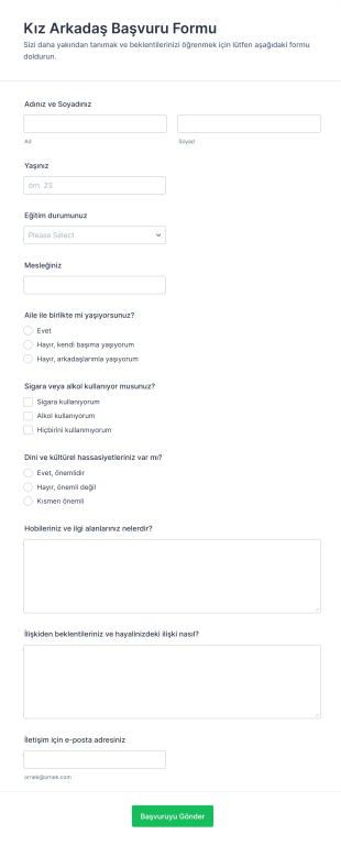 Kız Arkadaş Başvuru Form Template