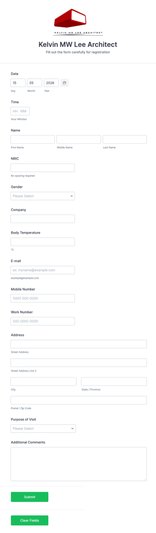Architect Visitor Registration Form Template