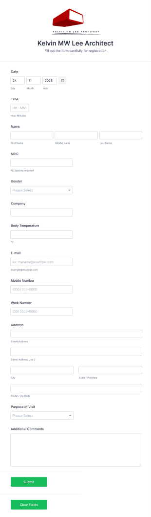 Architect Visitor Registration Form Template