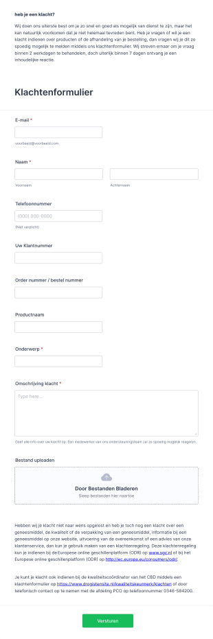 Klachtenformulier Form Template