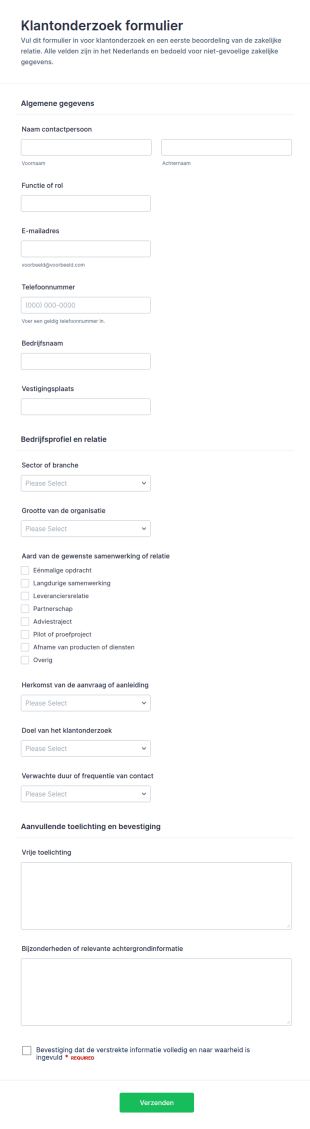 Klant Due Diligence Vragenlijst