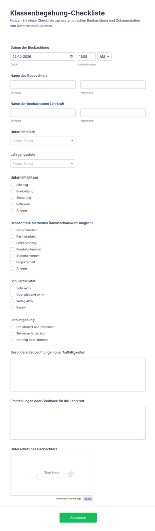 Klassenbegehung Checkliste