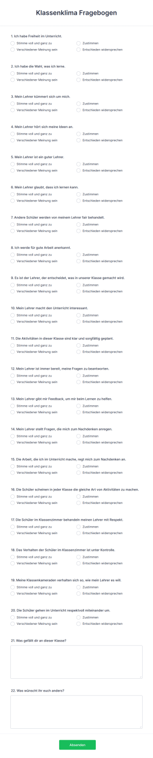 Klassenklima Fragebogen