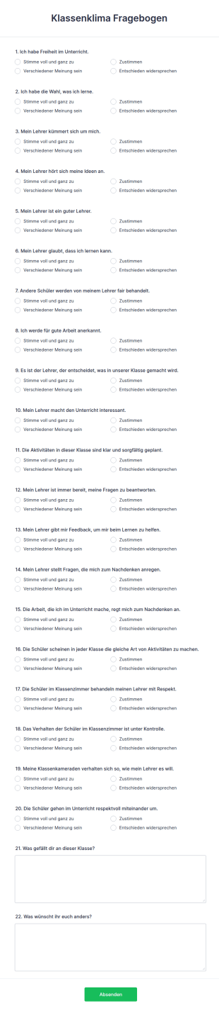 Klassenklima Fragebogen