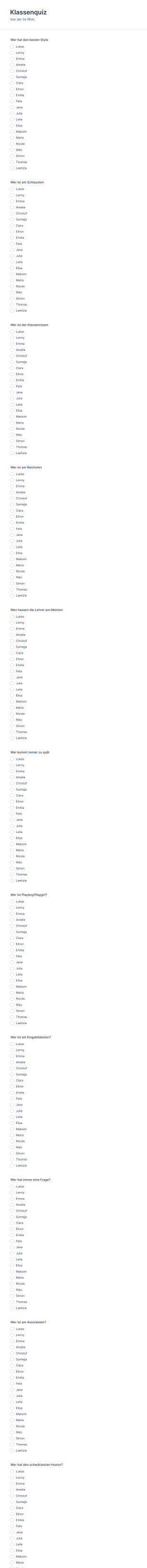 Klassenquiz Form Template