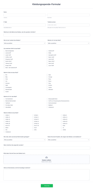 Kleidungsspende Formular Form Template