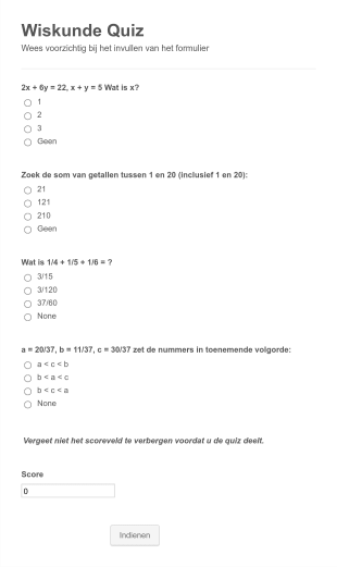 Klein Wiskunde Quiz Formulier