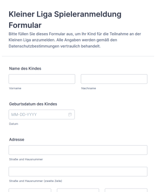 Kleiner Liga Spieleranmeldung Formular