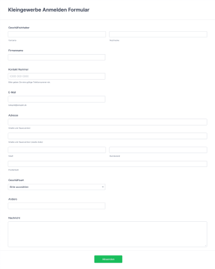 Kleingewerbe Anmelden Formular Form Template