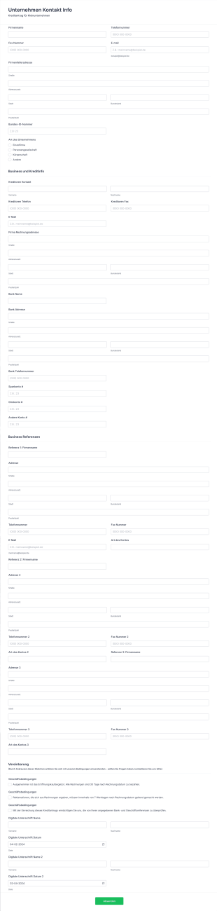 Kleinunternehmen Kreditantrag Form Template