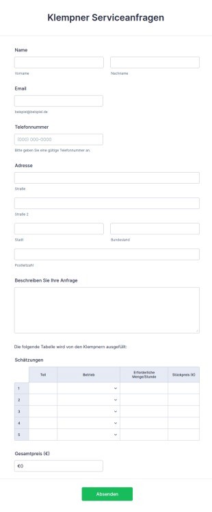 Klempner Serviceanfragen