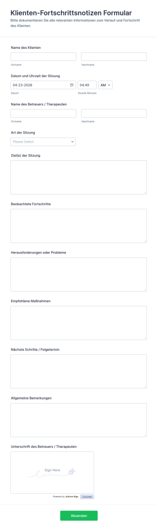 Klientenfortschrittsnotizen Formular 📝