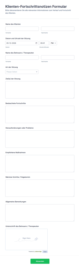 Klientenfortschrittsnotizen Formular 📝