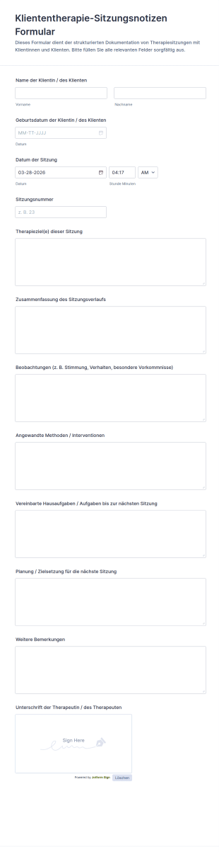 Kliententherapie Sitzungsnotizen Formular