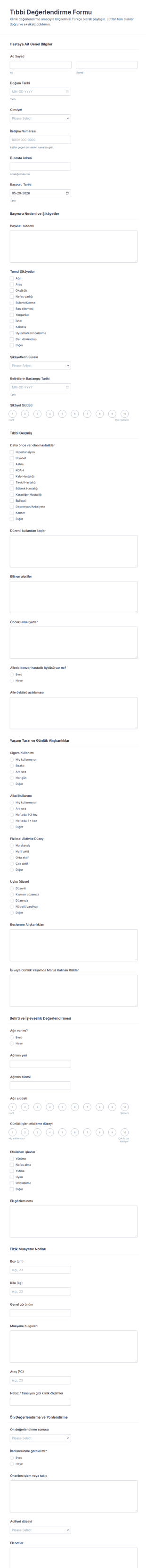 Klinik Değerlendirme Anketi Form Şablonu