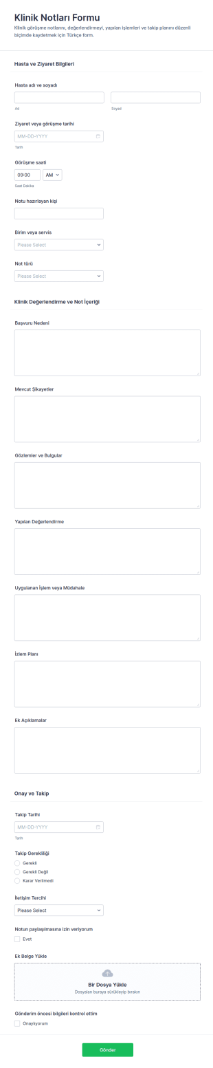 Klinik Notlar Form Şablonu
