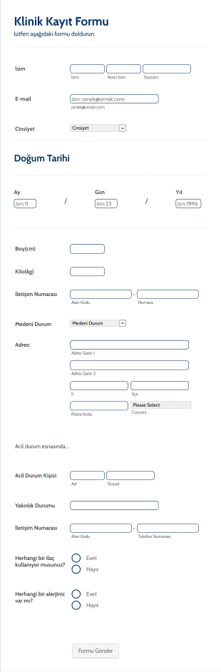 Klinik Ve Medikal İşlemler Kayıt Form Şablonu