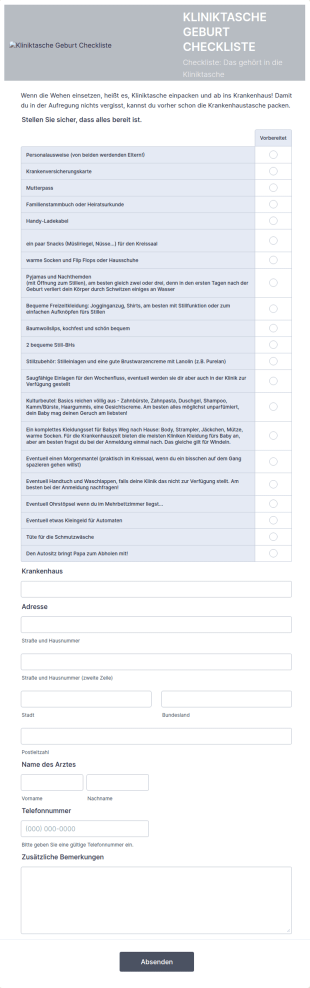 Kliniktasche Geburt Checkliste