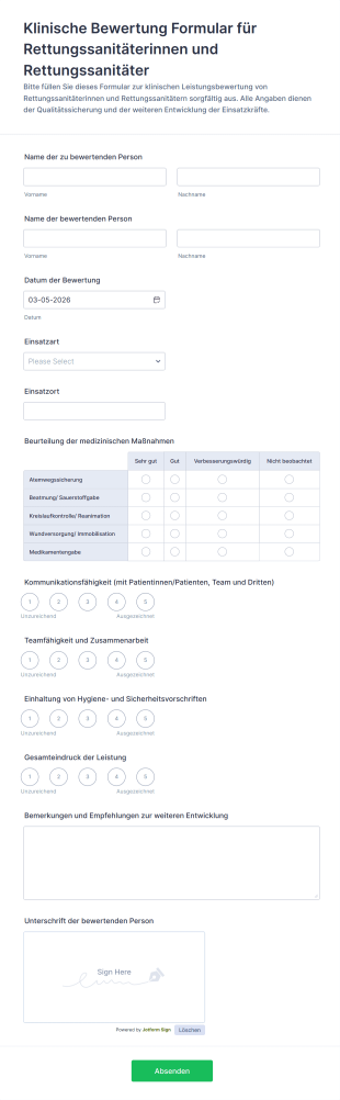 Klinische Bewertung Formular Für Rettungssanitäterinnen Und Rettungssanitäter