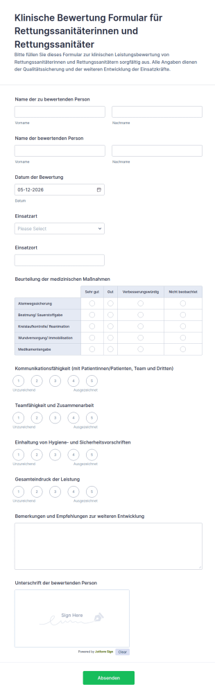 Klinische Bewertung Formular Für Rettungssanitäterinnen Und Rettungssanitäter