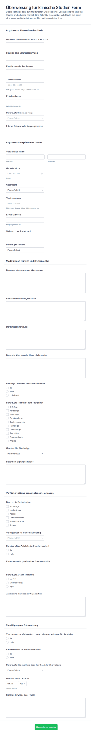 Klinische Studien Überweisungsformular