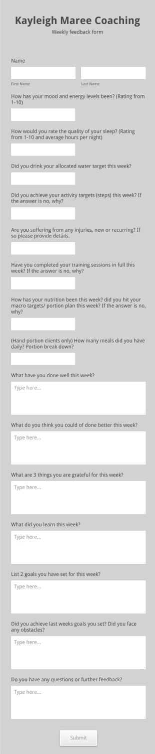Coaching Weekly Feedback Form Template