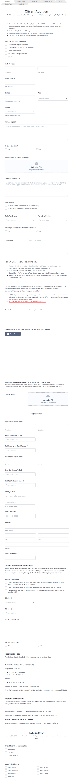 Children Theater Audition Registration Form Template