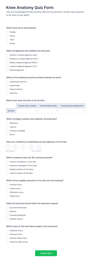 Knee Anatomy Quiz Form Template