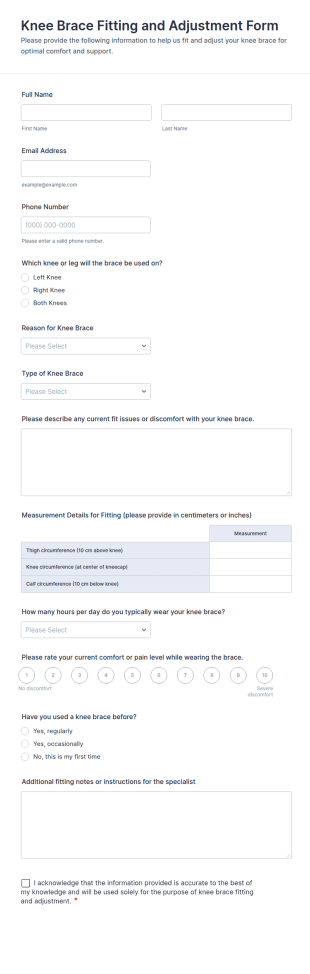 Knee Brace Fitting And Adjustment Form Template