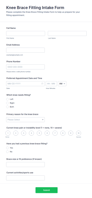 Knee Brace Fitting Intake Form Template