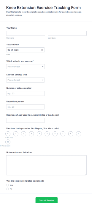 Knee Extension Exercise Tracking Form Template