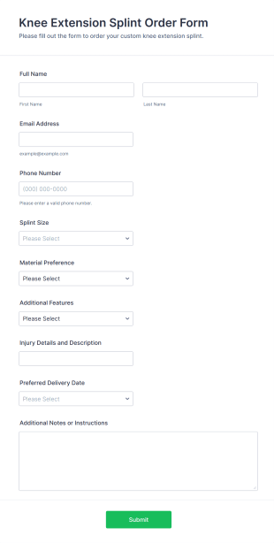 Knee Extension Splint Order Form Template