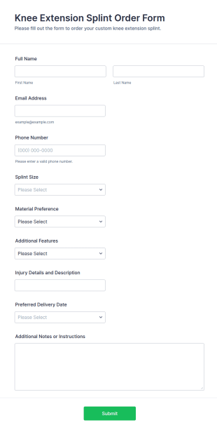 Knee Extension Splint Order Form Template