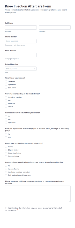 Knee Injection Aftercare Form Template