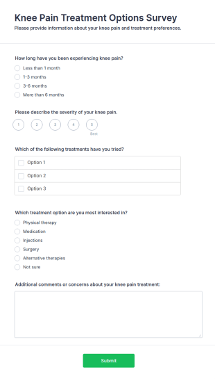 Knee Pain Treatment Options Survey Form Template