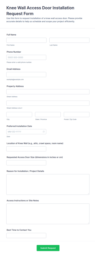 Knee Wall Access Door Installation Request Form Template