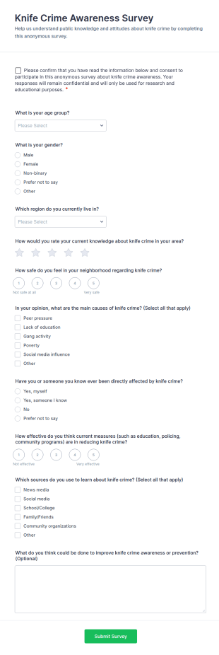 Knife Crime Awareness Survey Form Template