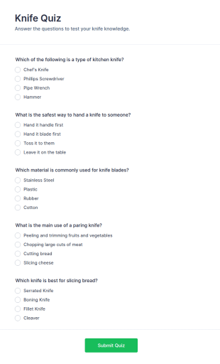 Knife Quiz Form Template