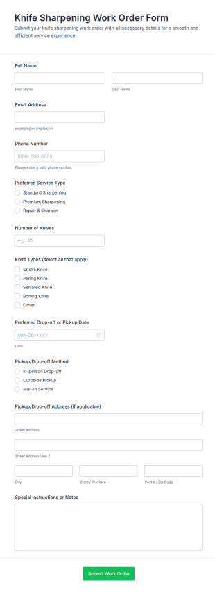 Knife Sharpening Work Order Form Template