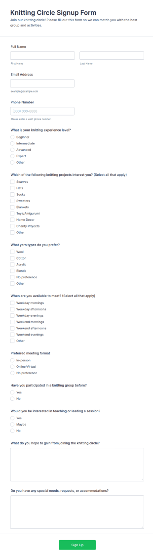 Knitting Circle Signup Form Template