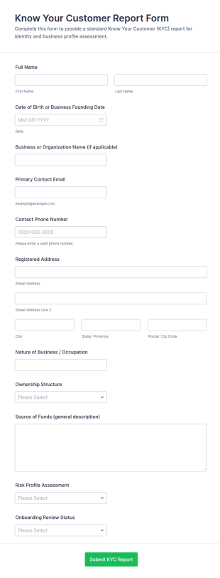 Know Your Customer Report Form Template