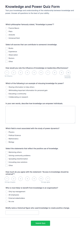 Knowledge And Power Quiz Form Template