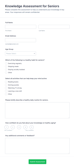 Knowledge Assessment For Seniors Form Template