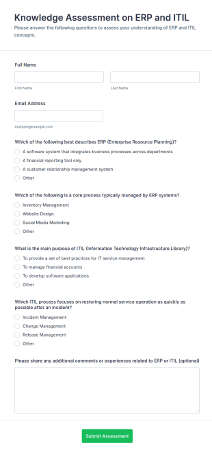 Knowledge Assessment On ERP And ITIL Form Template