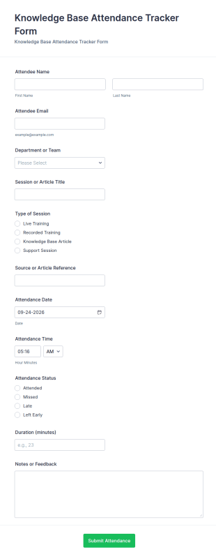 Knowledge Base Attendance Tracker Form Template