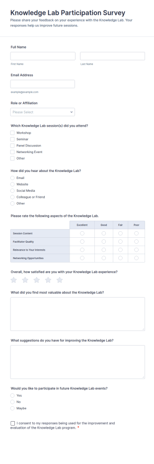 Knowledge Lab Participation Survey Form Template
