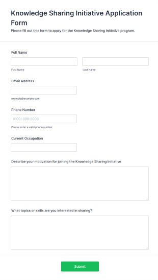 Knowledge Sharing Initiative Application Form Form Template